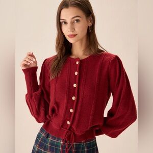 Red Lantern Sleeve Single-Breasted Cardigan